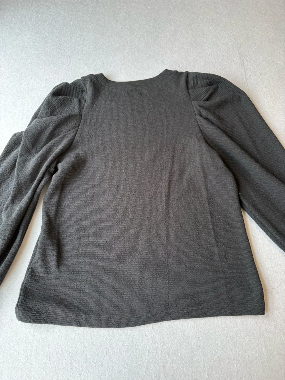 Madewell Brushed Puff Sleeve Top Black Scoop Neck Long Sleeve Textured Knit Sz M